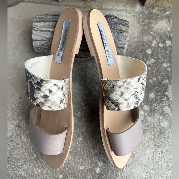Steve Madden Carena Snake Print Cream Tan Casual Sandals Sz-8. O - Picture 8 of 9